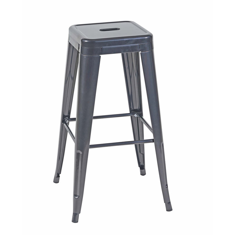 Tabourets de bar en métal sans dossier avec assemblage sans outil et conception peu encombrante, Gris, 2