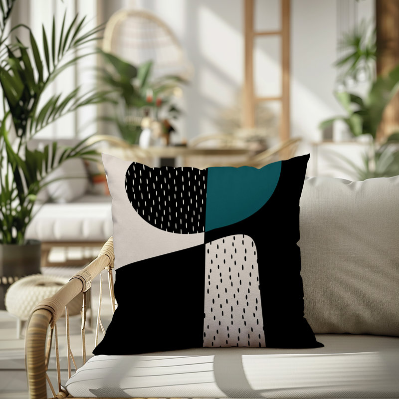 Coussin carré intérieur / extérieur pia, H 19 po x l 19 po, Émeraude / noir / blanc cassé