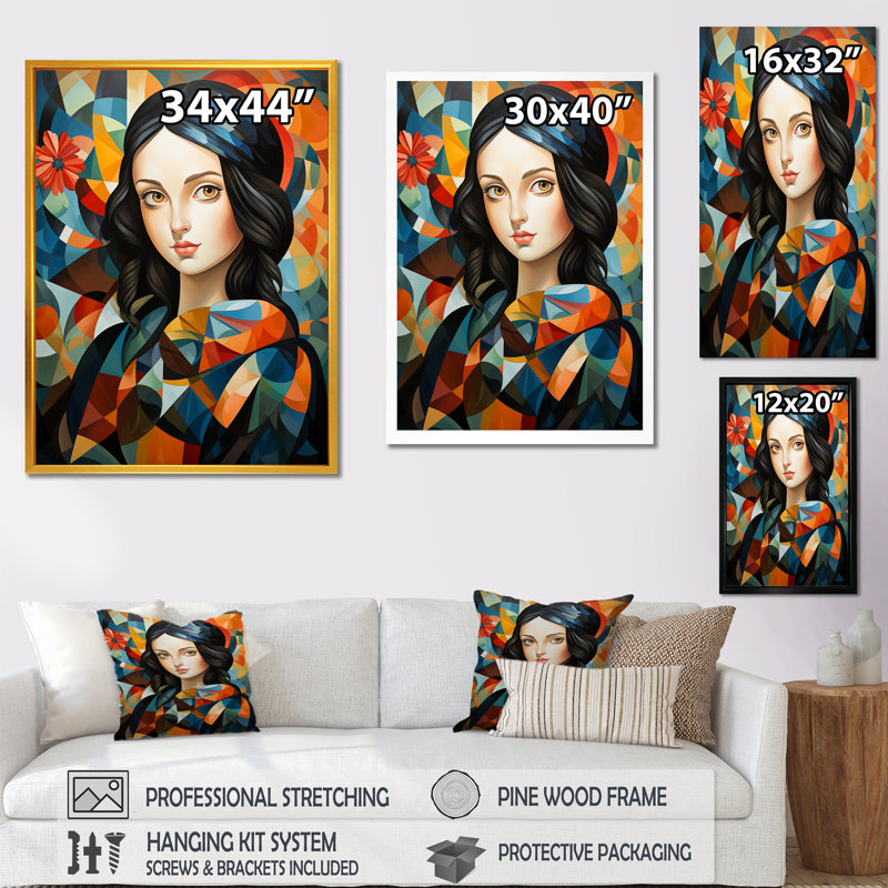 Mona Lisa In Henri Matisse Style I - Modern Art, art mural, Cadre flottant noir, H 32 po x l 24 po x P 1 po