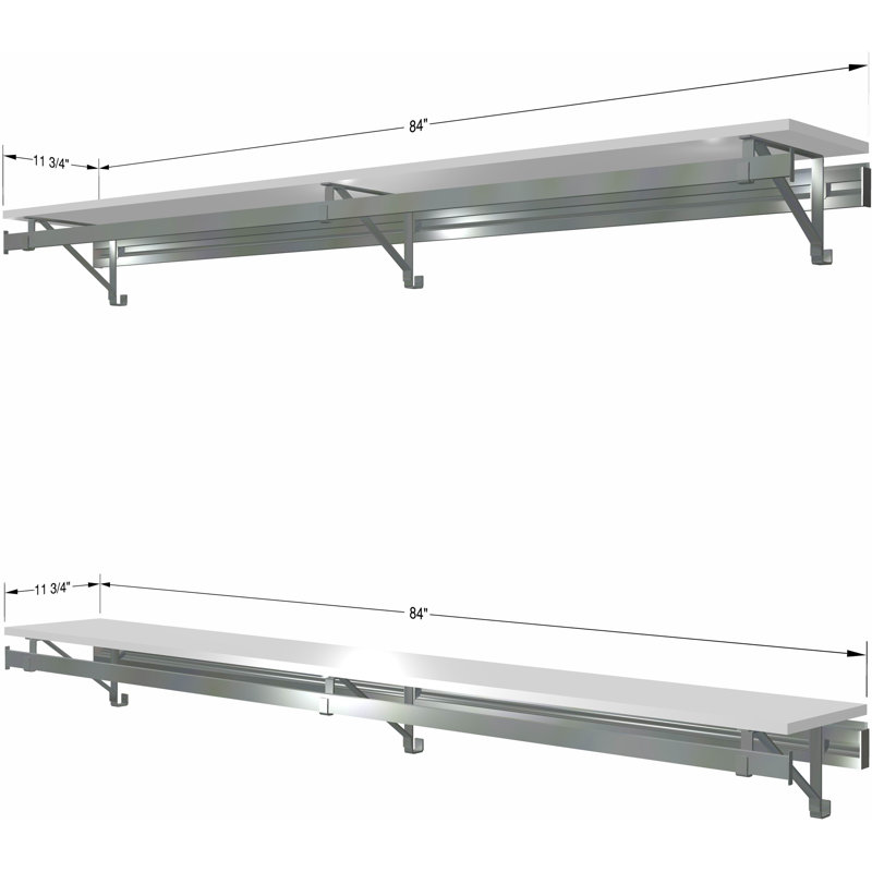 Système d'organisation avec barres à vêtements et deux tablettes, Blanc, H 8,5 po x l 84 po x P 11,75 po