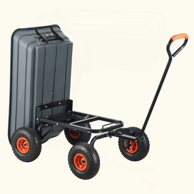 Chariot à benne basculante de jardin en poly avec chariot à benne en acier facile à assembler avec pneus convertibles 2-en-1 avec une poignée utilitaire et des pneus d'une capacité de 600 lb