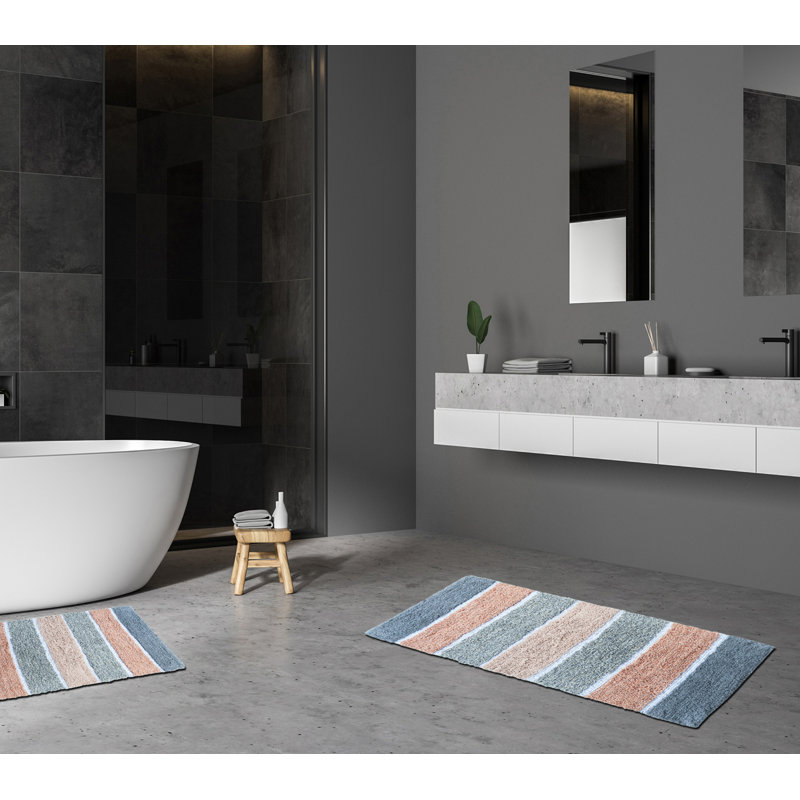 Cervantes 100% Cotton Non-Slip Bath Rug, Gray/Bush