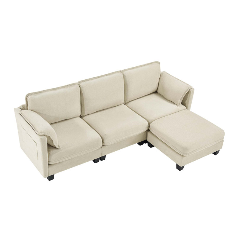 L-Shaped Modular Sofa with Detachable Storage Armrest
