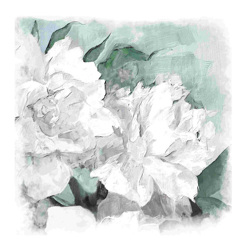Fleurs grises et blanches aux côtés délavés, H 12 po x l 12 po