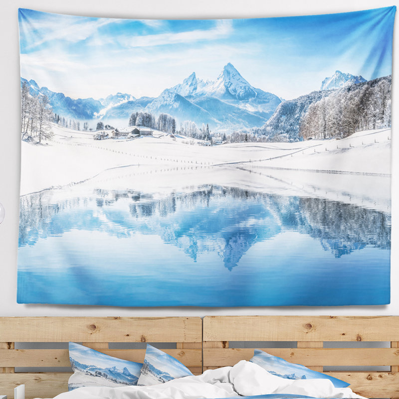 Paysage photographie glacé hiver montagne alpes tapisserie, H 32 po x l 39 po