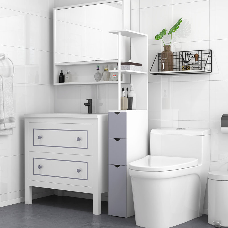 Tour de rangement blanche de 54 po de hauteur - Armoire pour salle de bain avec 2 tablettes et tiroirs