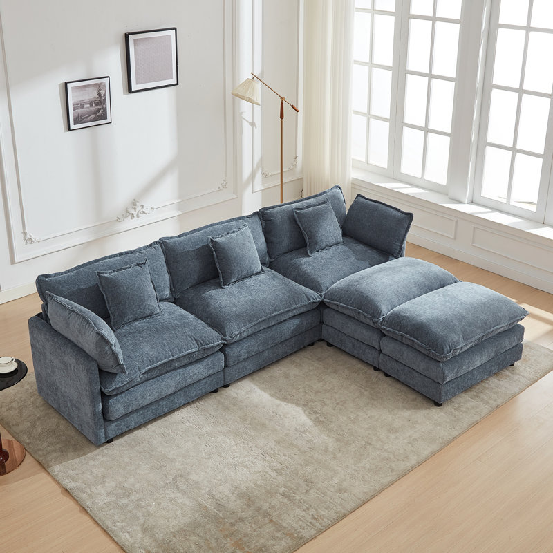 Shamilla U-Shaped Modular Sectional Sofa with 2 Ottomans – Soft Chenille Upholstery & Reversible Design, Blue
