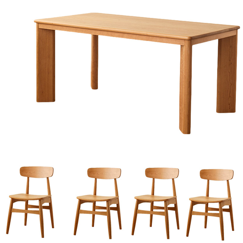 Cherry Wood Rectangular Dining Table Set, 29.5"H x 70.9"L x 33.5"W