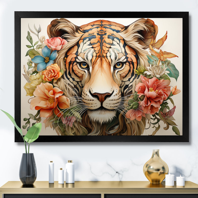 Coral Brown Line Art Whimsical Animals II Framed On Canvas Print, H 16 po x l 32 po x P 1 po, Cadre simple noir