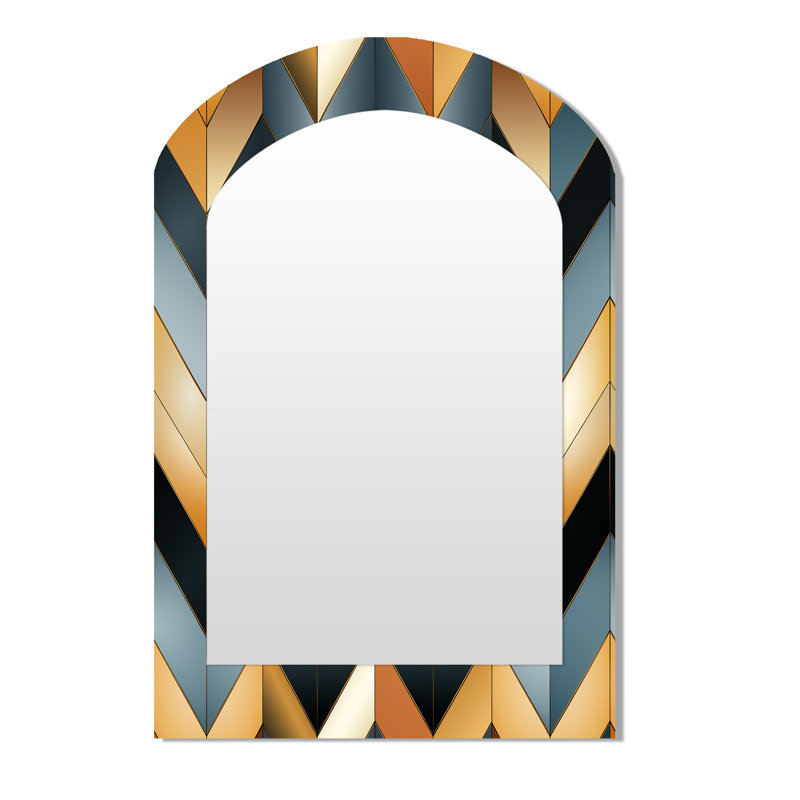 Motif de chevrons élégance urbaine dorée - miroir unique à chevron asymétrique, grand miroir mural en arc doré, impression d'art en métal