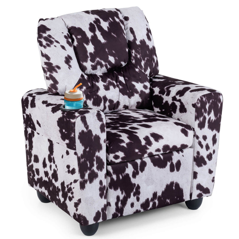 Kids Recliner with Cup Holder with Adjustable Backrest & Footrest Zebra, Black/White Animal Print