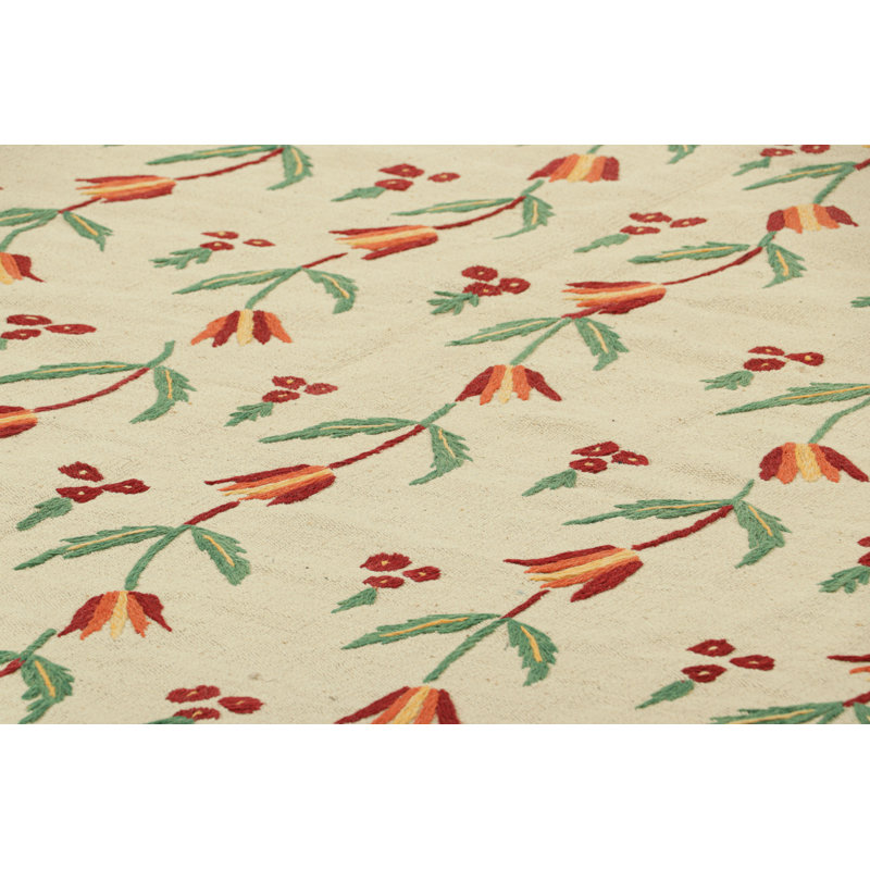 Rug & Kilim’S Suzani Style Kilim In Cream And Warm Polychromatic Floral Patterns