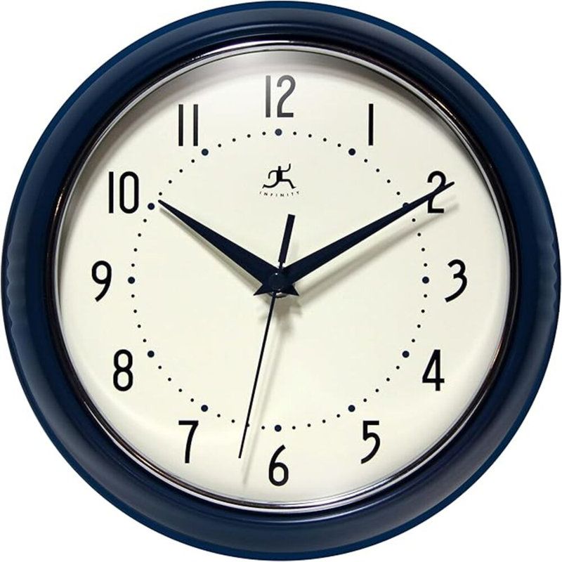 Horloge murale d'intérieur ronde de 9,5 pouces Infinity Instruments, bleu marine