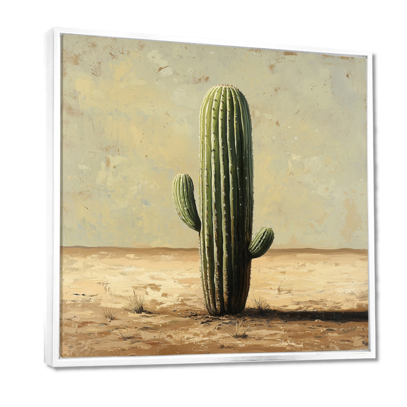 Maruice cactus dans le désert IV - cactus, art mural, H 16 po x l 16 po, Impression encadrée flottante, Blanc