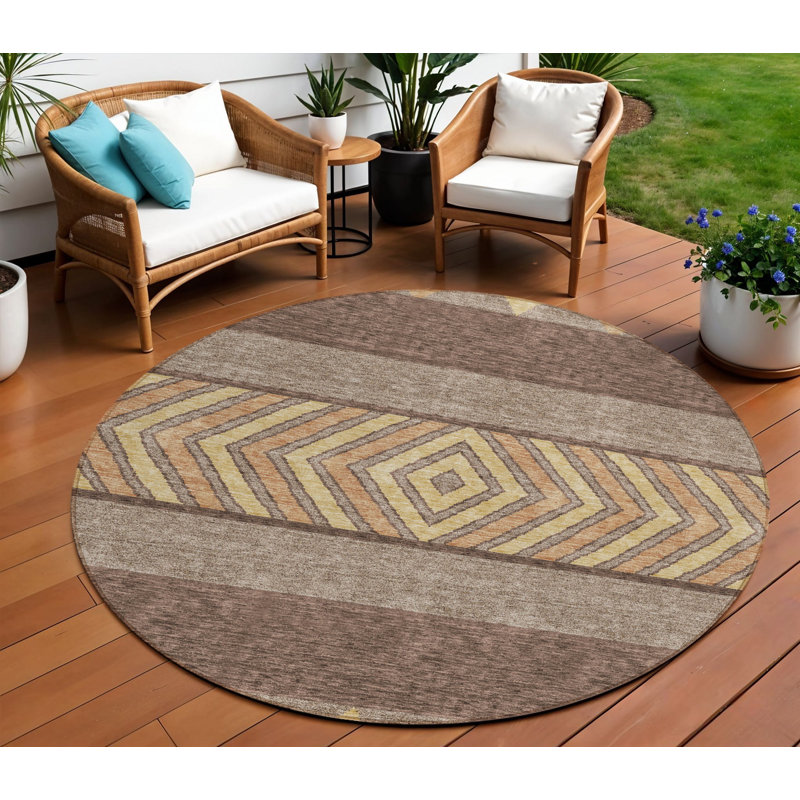 Tapis d'intérieur rond lavable brun blé et cuivre de 8 pi Fabre