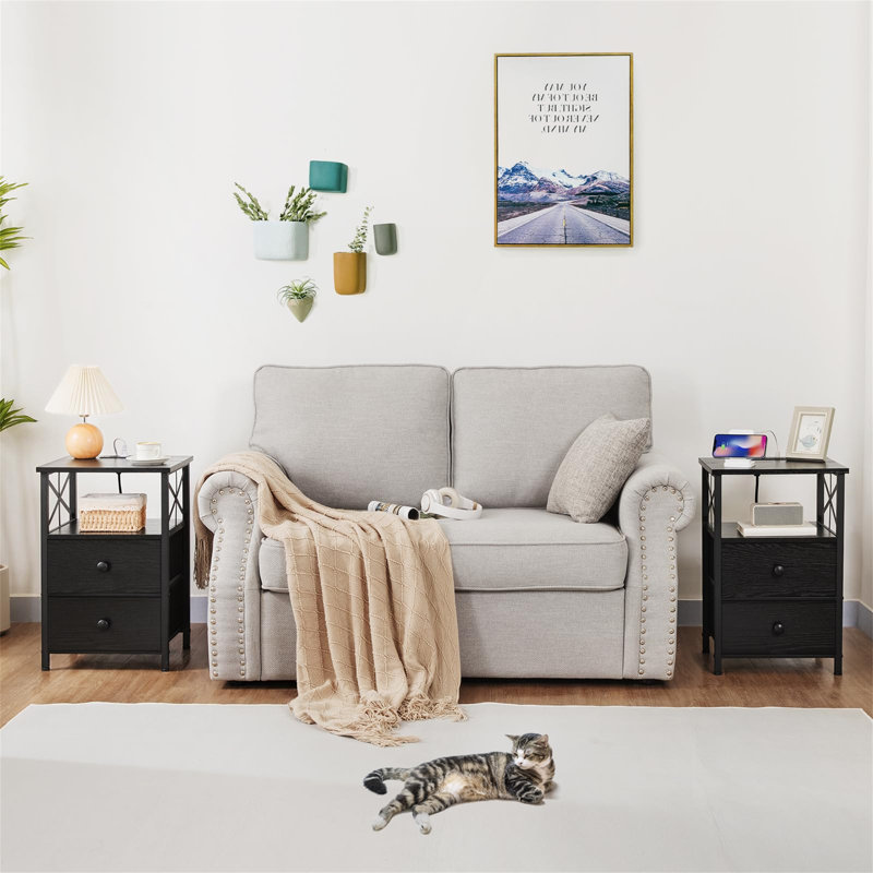 40cm W Metal Bedside Table, Black