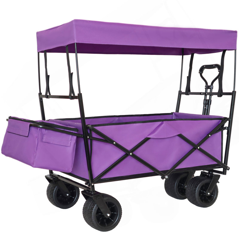Chariot pliable de 480 lb avec auvent, poussette de chariot avec roues tout-terrain de 7 po, chariot pliable léger, grande capacité pour le camping, le magasinage, les sports et le jardin, mauve