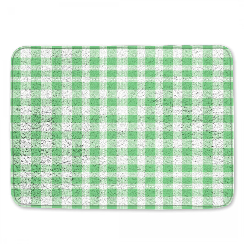 Tapis de bain vert et blanc à motif vichy, L 34 po x L 21 po
