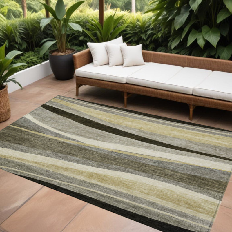 Tapis extérieur lavable abstrait taupe gris et noir 10 pi x 14 pi