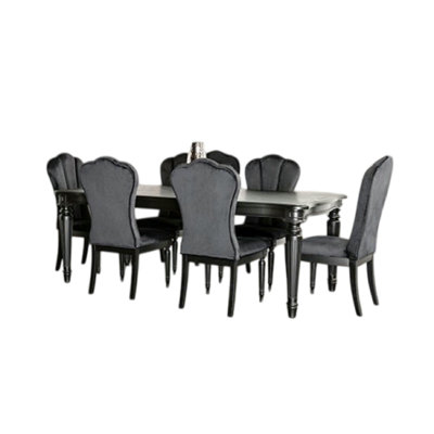 Ensemble de salle à manger 7 pièces Hixe, table festonnée et 6 chaises, bois massif noir