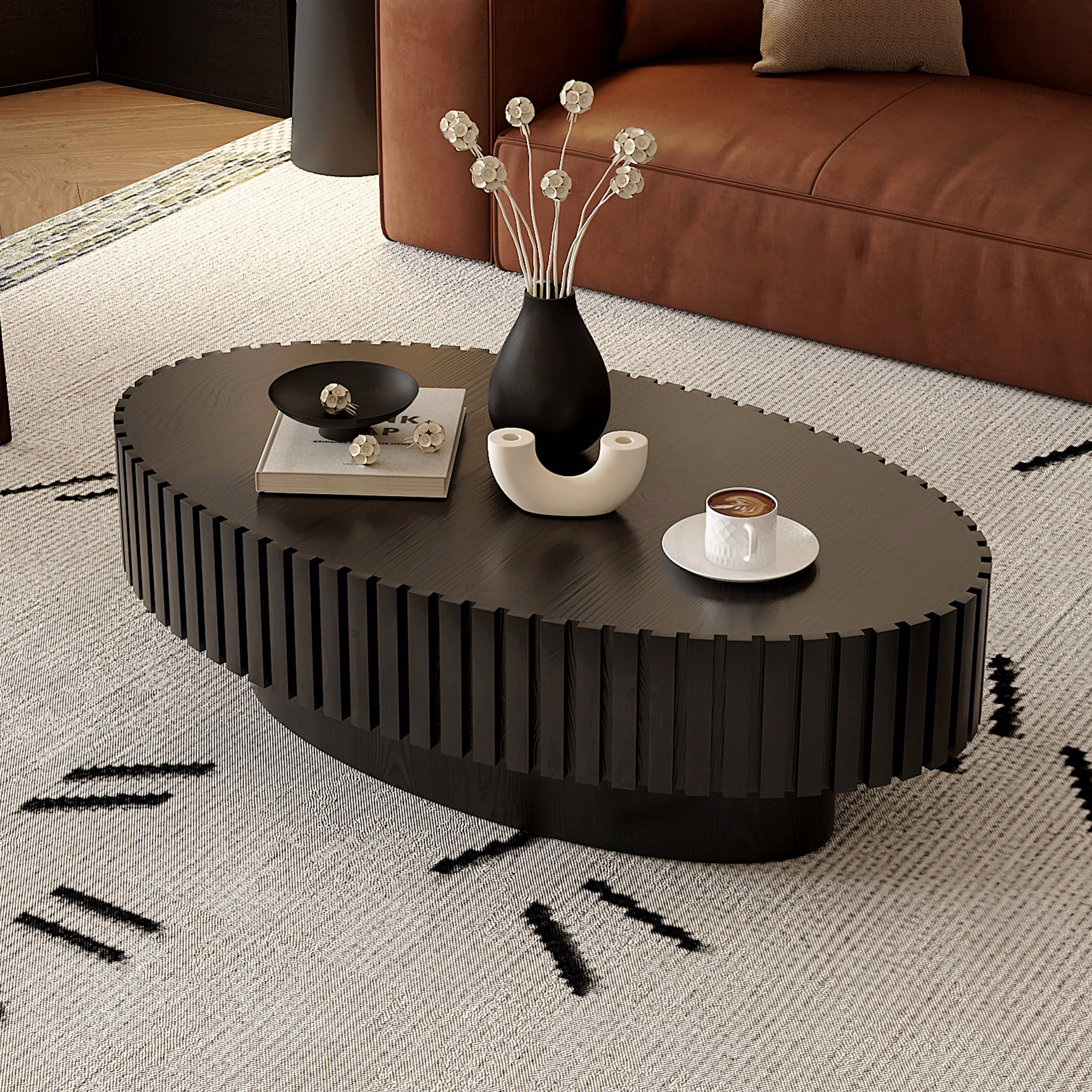 Latitude Run® Oval Coffee Table Living Room Handcrafted Relief Sturdy ...