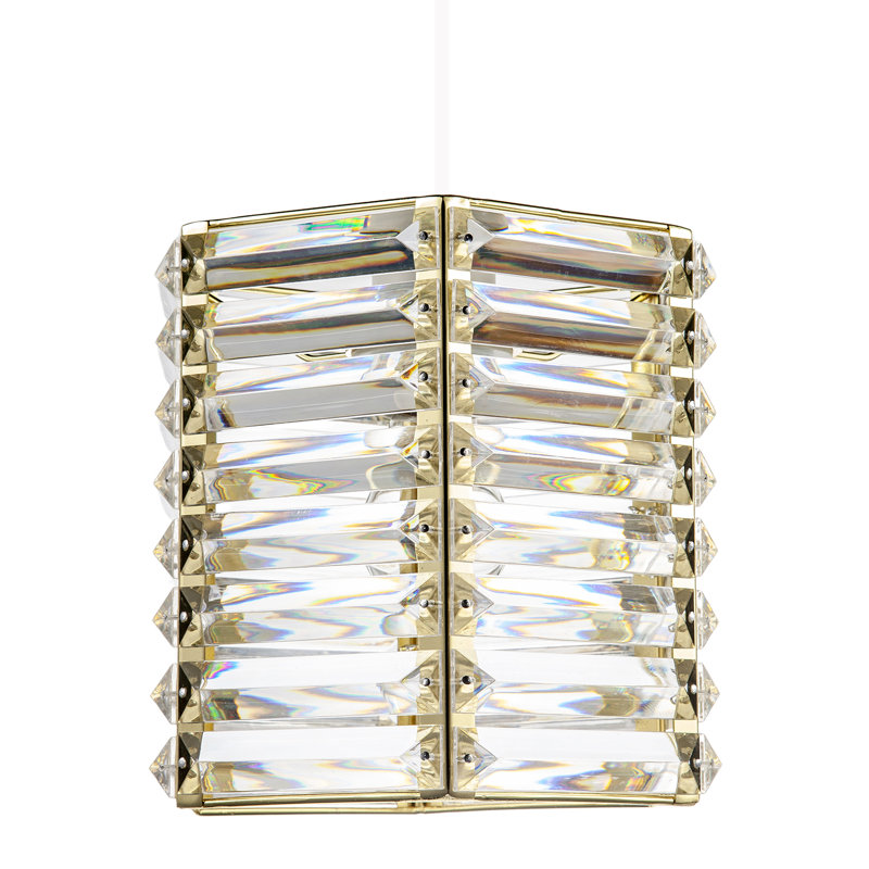 Modern Hexagonal Polished Gold Pendant Shade With Clear Acrylic Rods By 