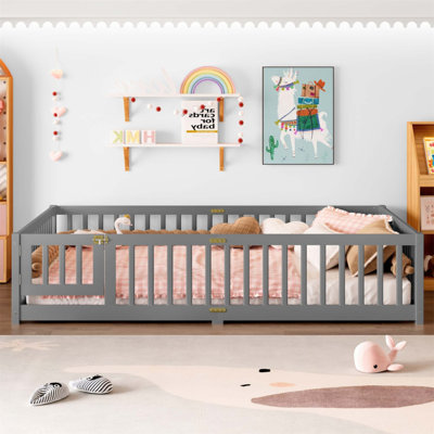 Safe Kids Floor Bed With Guardrails And Door, Low Profile Design For Easy Access And Independent Sleep