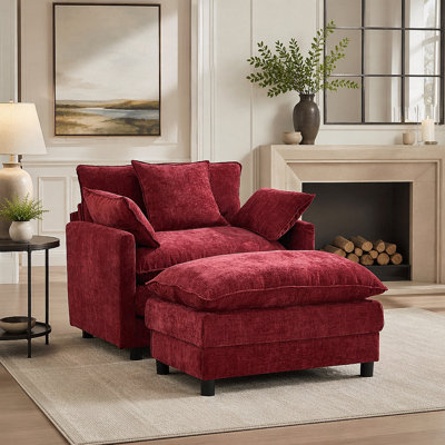 Chaise d'appoint avec repose-pieds et revêtement en chenille