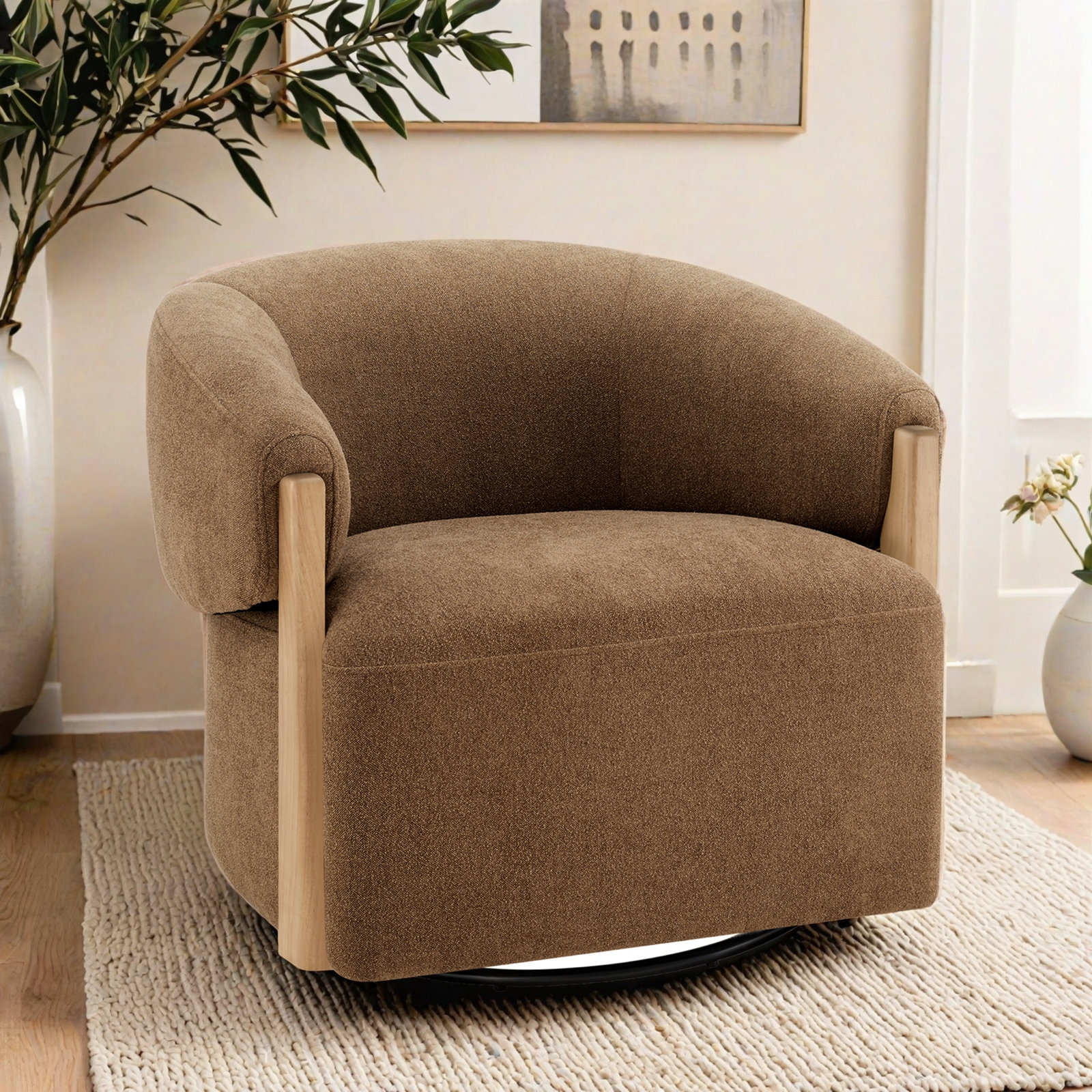 Swivel Accent Chair, Elite Camel Textured Weave