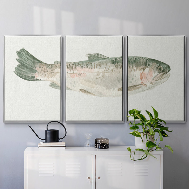 Fresh Catch III, reproduction sur toile 3 pièces, H 40 po x l 78 po x P 2 po, Encadrement argenté