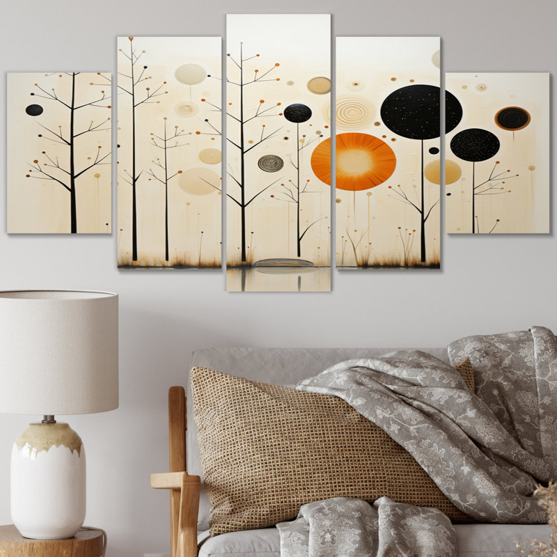 Beige orange Mid Century Minimalist Oasis - décoration murale Collages abstraits - 5 panneaux