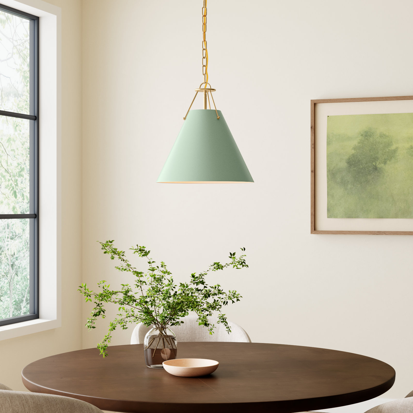 Kinston Dimmable 3-Light Pendant, Gold, Green