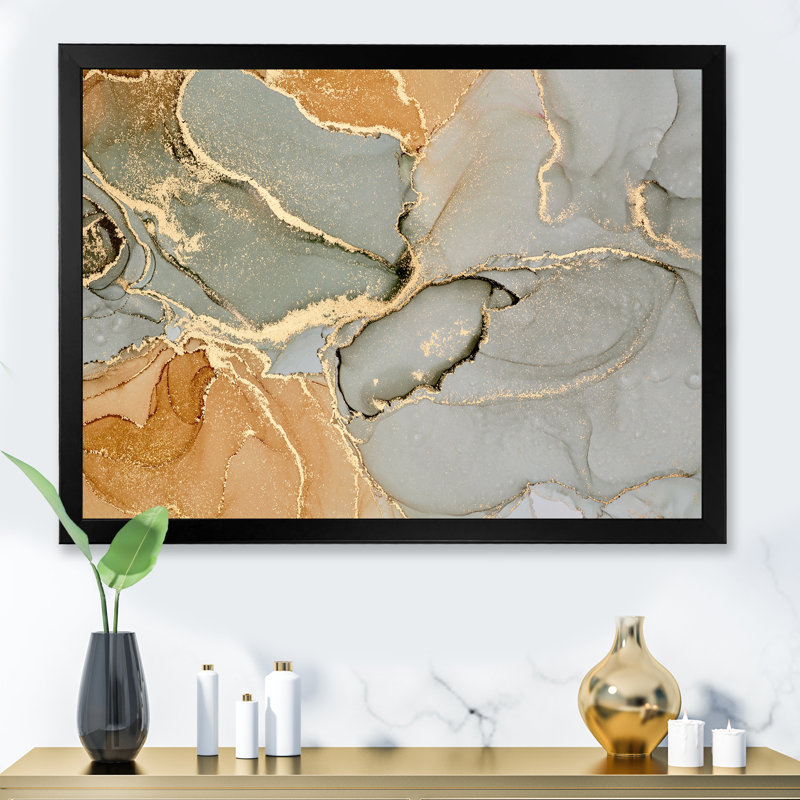 «Brown Luxury Abstract Fluid Art VI», peinture sur toile, H 24 po x l 32 po x P 1 po, Cadre photo noir