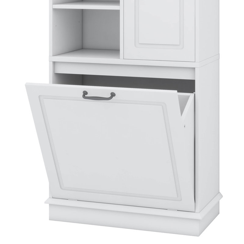 Armoire de rangement avec tablettes réglables et panier rabattable, Blanc