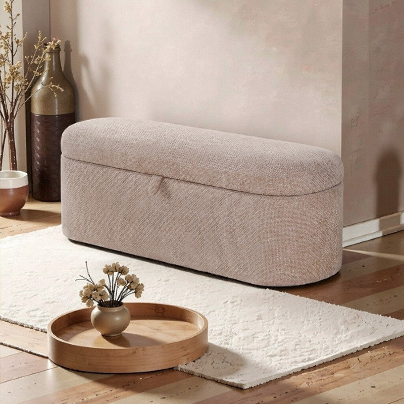Banc de rangement moderne de 45,7 pouces avec siège rembourré et structure en bois robuste avec compartiment caché, Mauve