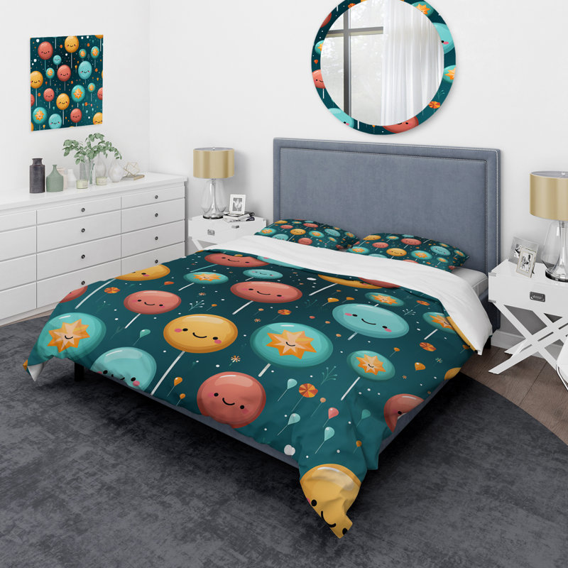 Ensemble de housse de couette Lollipop Dream Pattern II - Food Donuts, Housse de couette pour très grand lit