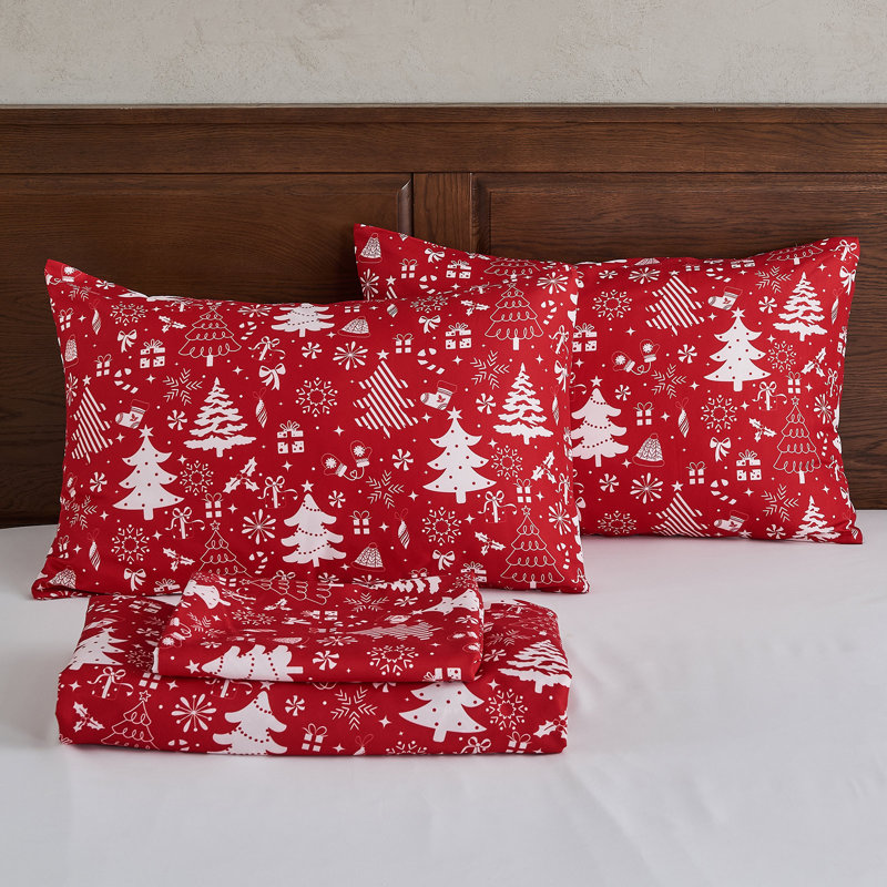 Ensemble de draps 4 po Gogreen, Ensemble de draps pour lit double avec 2 taies d'o, 01-arbre de Noël