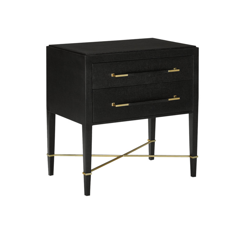 Verona 28'' W Nightstand, Black Lacquered Linen/Champagne