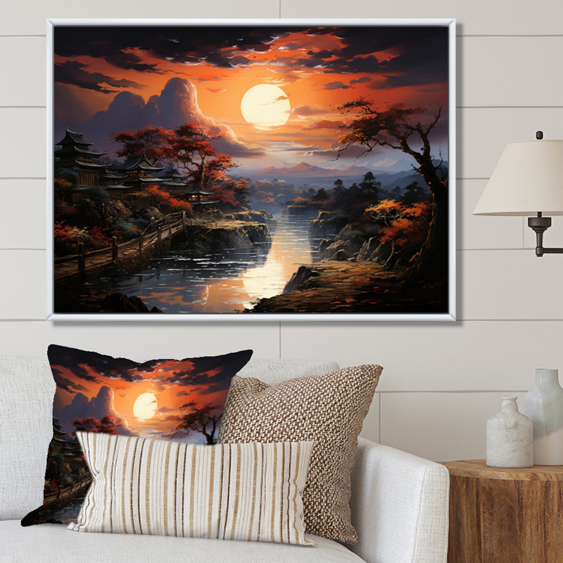 Asian Art Silk Dawn, reproduction d'art sur toile, H 24 po x l 32 po x P 1 po, Cadre flottant blanc