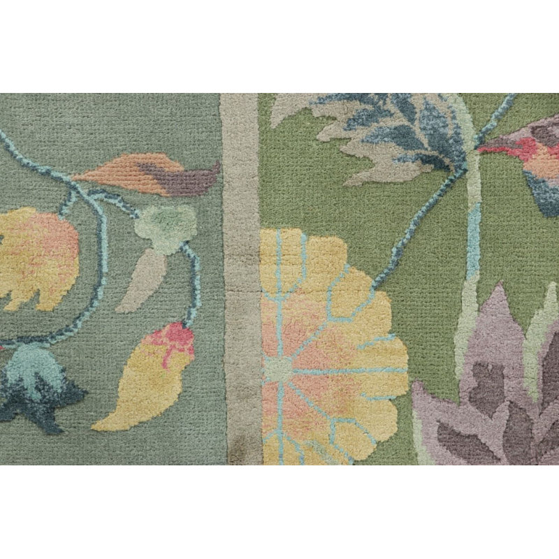 Art Deco Hand Knotted Wool Floral Area Rug, Rectangle 9' x 12'