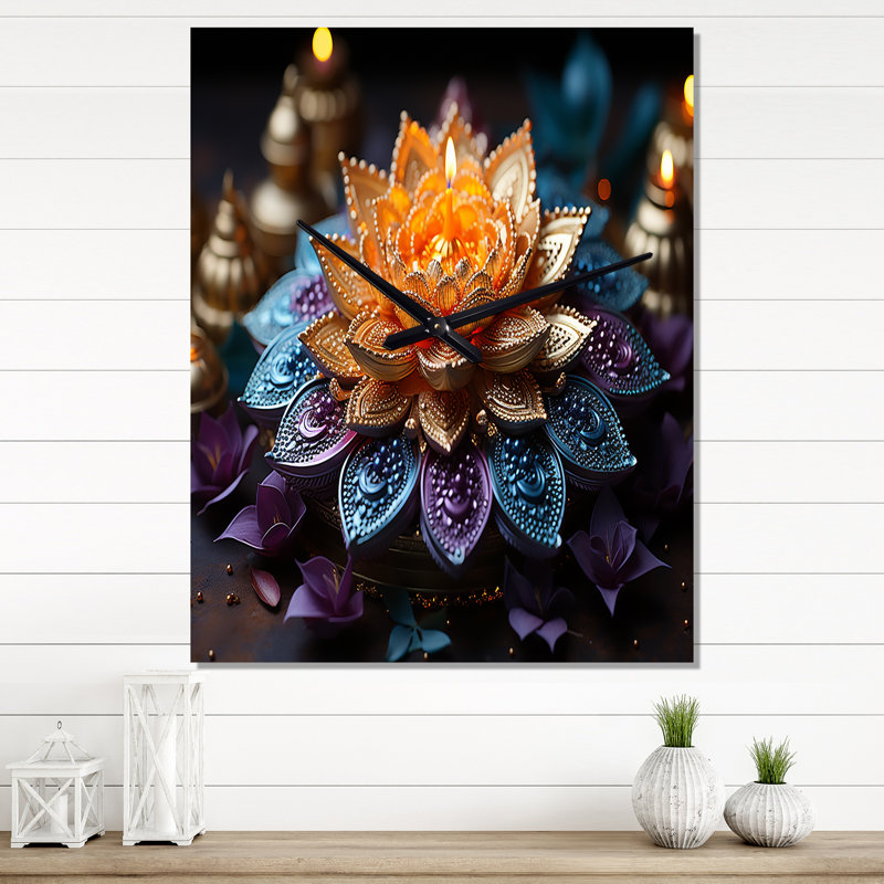 Hinduisim Vibrant Mandala - Spiritual Wall Clock, 28" H x 12" W x 1" D