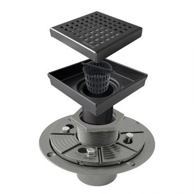 4 In. X 4 In. Stainless Steel Square Shower Drain With Square Pattern Surface And PVC Drain Base