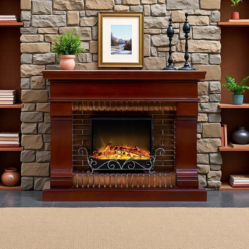 Simple American-style fireplace decorative cabinet, 43.31" H x 51.18" W x 14.96" D, Brown