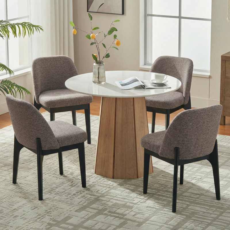 19.5" H Polyester Upholstered Dining Chair With Black Solid Wood Legs（Set Of 4）, Brown, 4