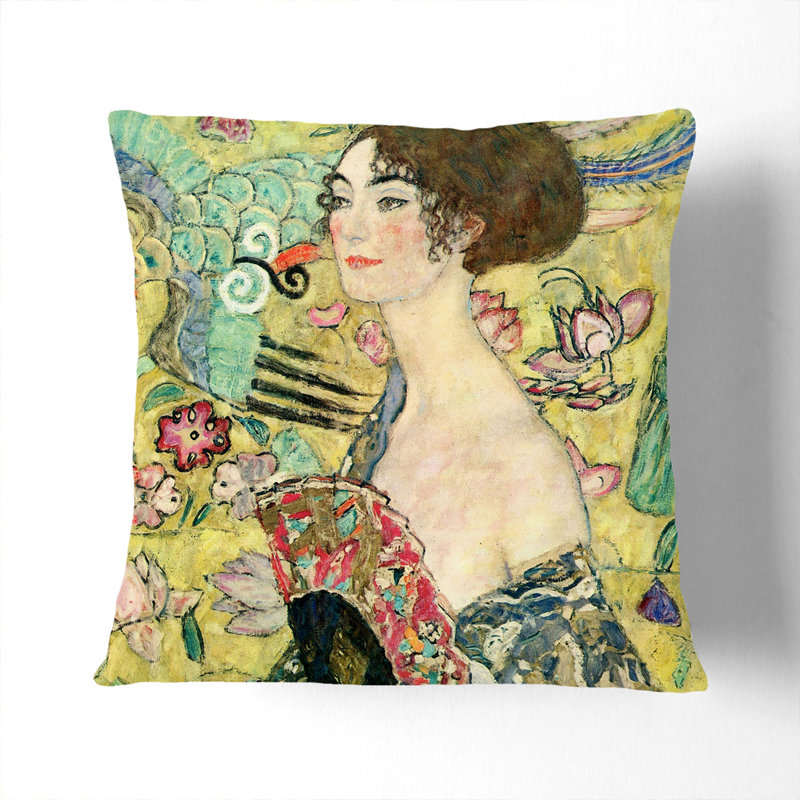 Lady with a Fan Scatter Cushion with Filling, Black, 55cm H x 55cm W x 20cm D