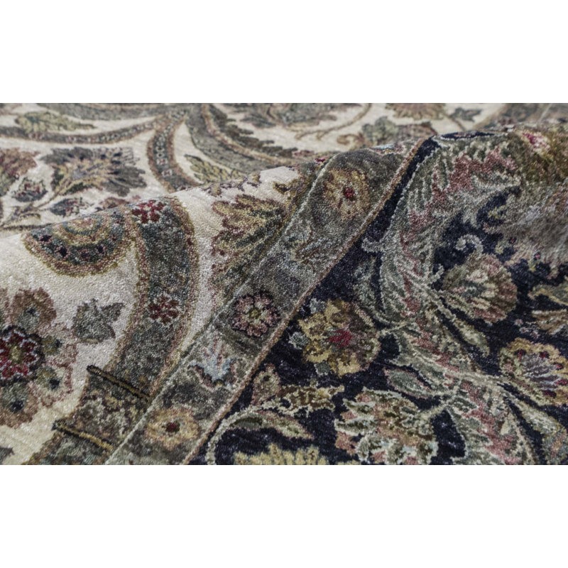 Tapis ivoire et noir noué à la main de haute qualité