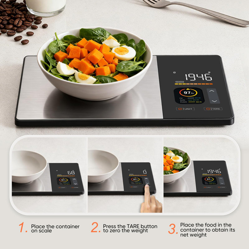 Smart Nutrition Digital Kitchen Scale with TFT Display, Tracks Calories, Fat, Carbs & Protein, App-Connected for Daily Reports, 50 Built-in Foods & 23 Nutrients for Meal Prep & Healthy Eating