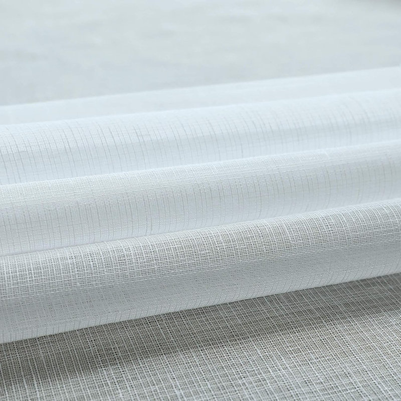 Rideaux transparents en faux lin blanc - 2 panneaux à œillets, voile filtrant la lumière, Blanc, L 52 po x L 96 po