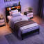 Structure de lit simple avec tête de lit, station de charge et conduit pour la chambre à coucher - bruit, plateforme en métal sans sommier, sous personnalisation, structure, assemblage rapide