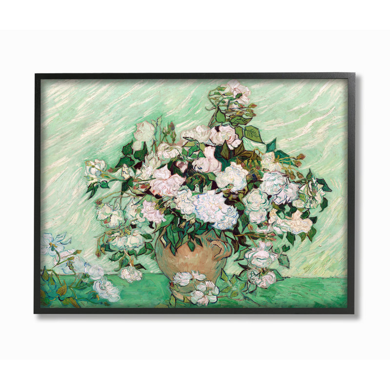 «Flower Pot White Green Van Gogh Classical», reproduction d'art, H 24 po x l 30 po x P 1,5 po, Giclée encadrée noir minuit